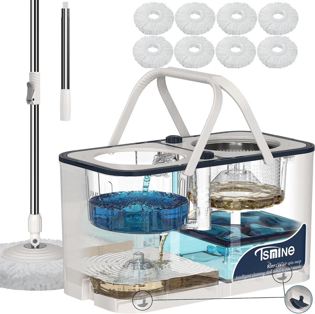 RinseWise Large Gen 1 Mop Bucket, Clean/Dirty Water Separation,8 Heads