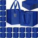 Windyun 50 Pcs Mini Paper Gift Bags with Handle 6 x 6 x 6'' Square Small Favor Bag with DIY Thank You Tag for Christmas Birthday Wedding Bridal Shower Bridesmaid Graduation Party (Dark Blue)
