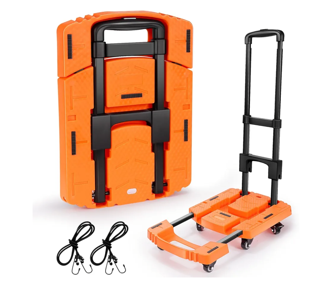 Voipvvii Folding Hand Truck500lbs, Portable Heavy Duty Dolly Cart, 6 Wheels Collapsible Luggage Cart with 2 Elastic Ropes  Compact Trolley Cart for Easy Moving  Ideal Hand Cart for Travel and More