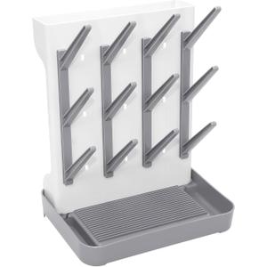 Baby Bottle Drying Rack, Vertical Space Saving Countertop Holder - Large Capacity for 12 Bottles, Pump Parts, Pacifiers, Brushes, Sippy Cups - BPA-Free, Baby Accessories Organizer - Grey