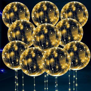 LED Light Up Balloons 10 Pack  20" Transparent Glow Balloons Light Up with LED String Lights & Switch, Easy Air or Helium Use for Special Events, Weddings, Party Decorations & Festive Nights (Clear)