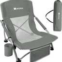 AKSOUL Folding Beach Chair for Adults: Low/High Back Chairs with Carry Bag - Extra Wide Seat Chair with Comfortable Pillow & Storage Pocket (1 Pack & 2 Pack, Blue), 23" x 23" x 24"