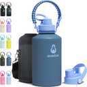 64 oz Water Bottle with 2 Lids (2-in-1 Straw & Spout Lid, Magnetic Lid), Insulated Water Bottle with Strap, Stainless Steel Water Bottle for Hiking, Gym, Travel, BPA-Free, Dark Blue