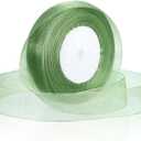 Light Green Ribbon for Gift Wrapping 1 Inch 50 Yards Green Sheer Organza Ribbon Chiffon Fabric Ribbons for Gift Wrapping, Flower Bouquet, Wedding, Christmas, Crafts, Decoration
