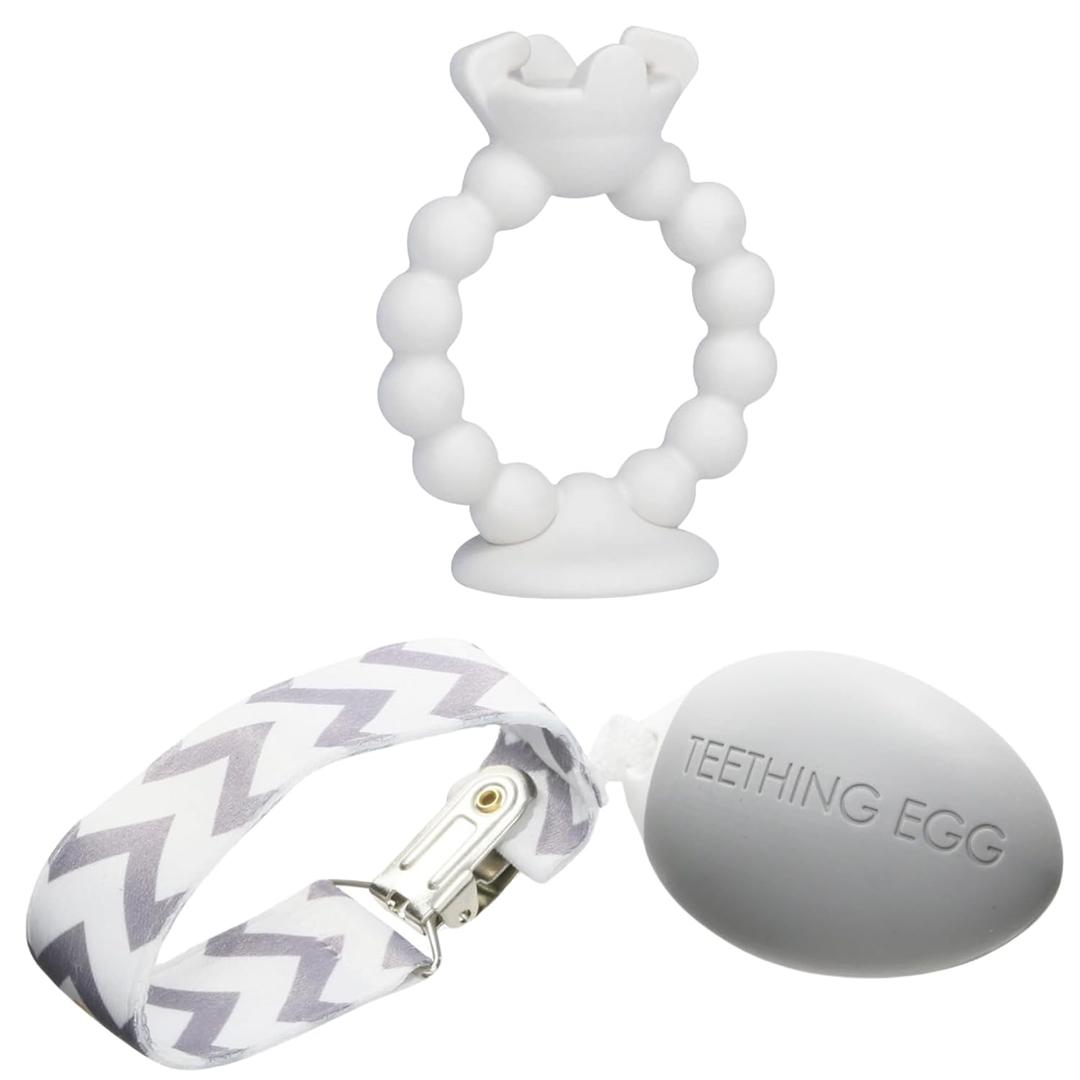The Teething Egg and Grippie Ring - Baby Development Toys, Teether for 3, 4, 6, 12 Up to 18 Months Old Boy or Girl, Sensory Toys, A Baby Registry Must Have, Gray