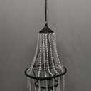 Hanging Candle Chandelier Outdoor, Battery Operated Clear Acrylic Beaded Chandelier with Flickering Led Candle Light S Hooks Modern Lantern for Garden Yard Patio Gazebo Room Indoor Decorations, 28H
