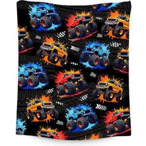 Boys Blanket - Truck Blankets for Kids Toddler - Plush Cozy Flannel Small Throws - Car-Themed Gifts for Son (40"x50") (Color-1)