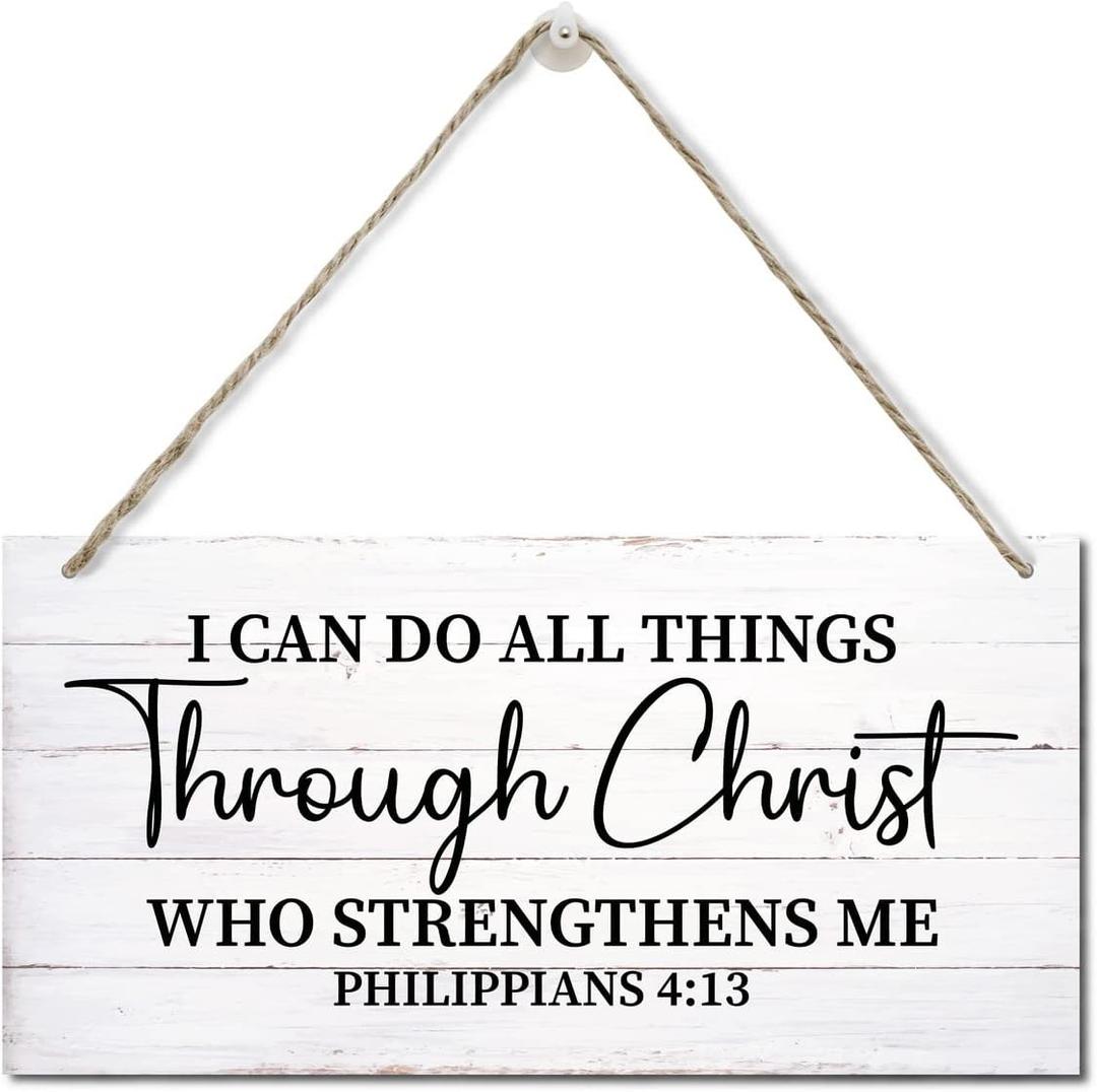 I Can Do All Things Through Christ Wall Art Sign, Printed Wood Plaque Sign Wall Hanging, Christian Signs For Home Decor Wall, Philippians 4:13 Wall Decor Gift, Farmhouse Decor Wall Art Sign 12" x 6" (style 01)