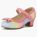 K KomForme Girl's Dress Shoes Mary Jane Glitter 1.5 in Low Heel Wedding Party Princess Shoes for Toddler/Little/Big Kids Size 7 Rainbow