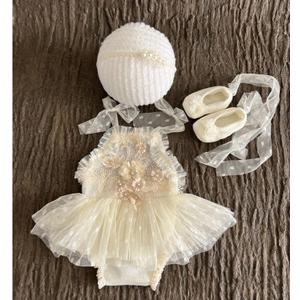 Zeroest Newborn Photography Prop Outfits Girl Lace Outfit Set Baby Girl Photo Shoot Infant Princess Photos Costume (Light Beige)