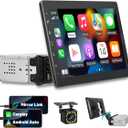 10.1 Inch Single Din Car Stereo Carplay, Removable Touch Screen Car Radio Android Auto, Detachable Screen 1 Din Head Unit Bluetooth Hands-Free Call, FM Audio Receiver with Mirror Link, Backup Camera