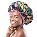 mikimini Large Shower Cap for Women Long Hair, Rainforest Bath Shower Caps with Pink Lace, Reusable Waterproof Shower Hat for Girls (X-Large (Pack of 1), Floral)