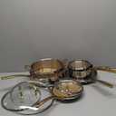 Martha Stewart Castelle 10 Piece Stainless Steel Induction Safe Pots and Pans Non-Toxic Kitchen Cookware Set - Gold Handles