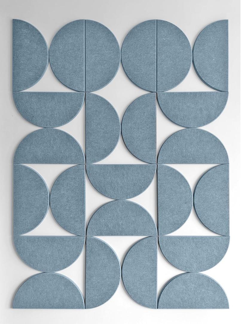 Half-Circle Felt Board Tiles, 12 Packs - Self Adhesive Wall Art & Acoustic Panels | Abstract Wall Decor for Home Office | Modern Pinboard - Gray Blue