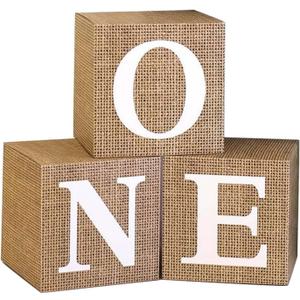 Paper Burlap Stripe One Boxes for 1st Birthday, Baby Girl First Decorations, Party Dcor Supplies Boy, Anniversary Photoshoot Props Backdrop. (Burlap)