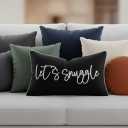 Sunkifover Let's Snuggle Decorative Lumbar Pillow Cover - 12x20 Inch Black and White Cotton Embroidery Throw Pillowcase for Bed, Bedroom, Living Room, Home Decor