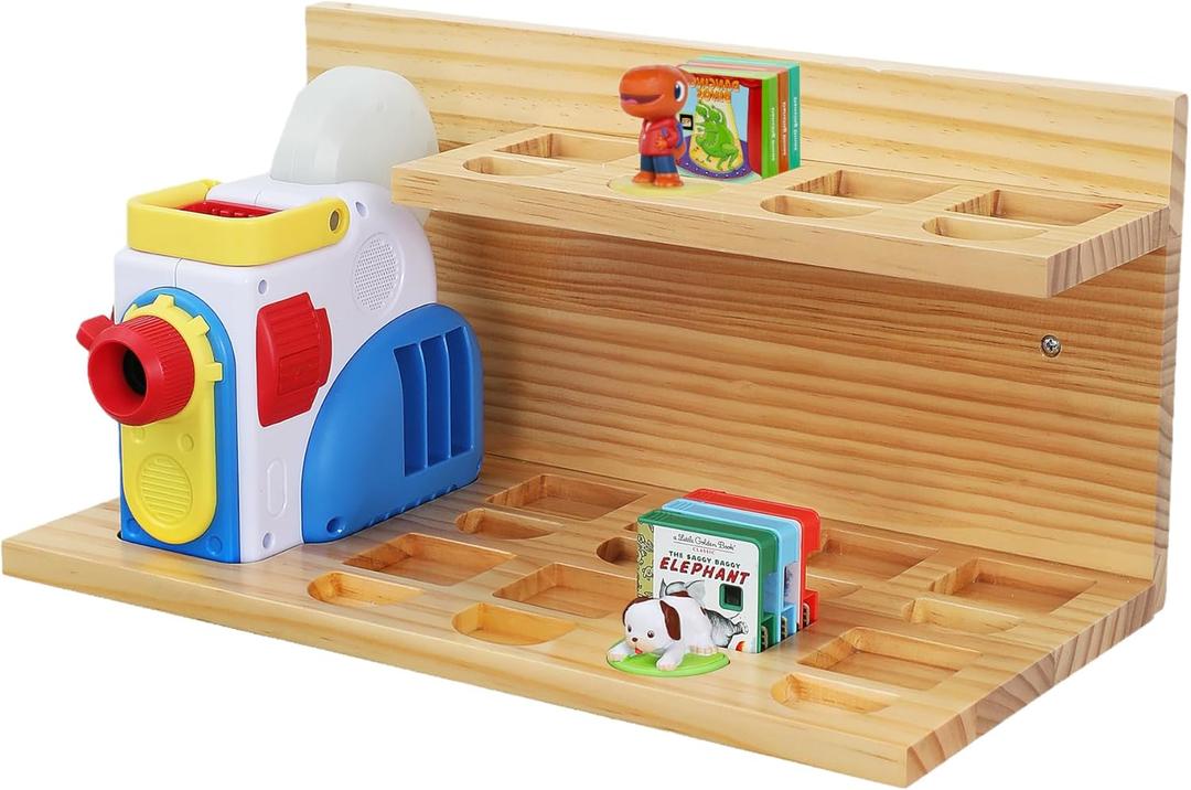 Floating Shelves for Little Tikes Story Dream Machine,Wall Shelf for Little Tikes Projector Books Audio Play Character Storage Tray Organizer for Toddlers and Kids Girls Boys,Pine(Natural Wood) (2 Tier)