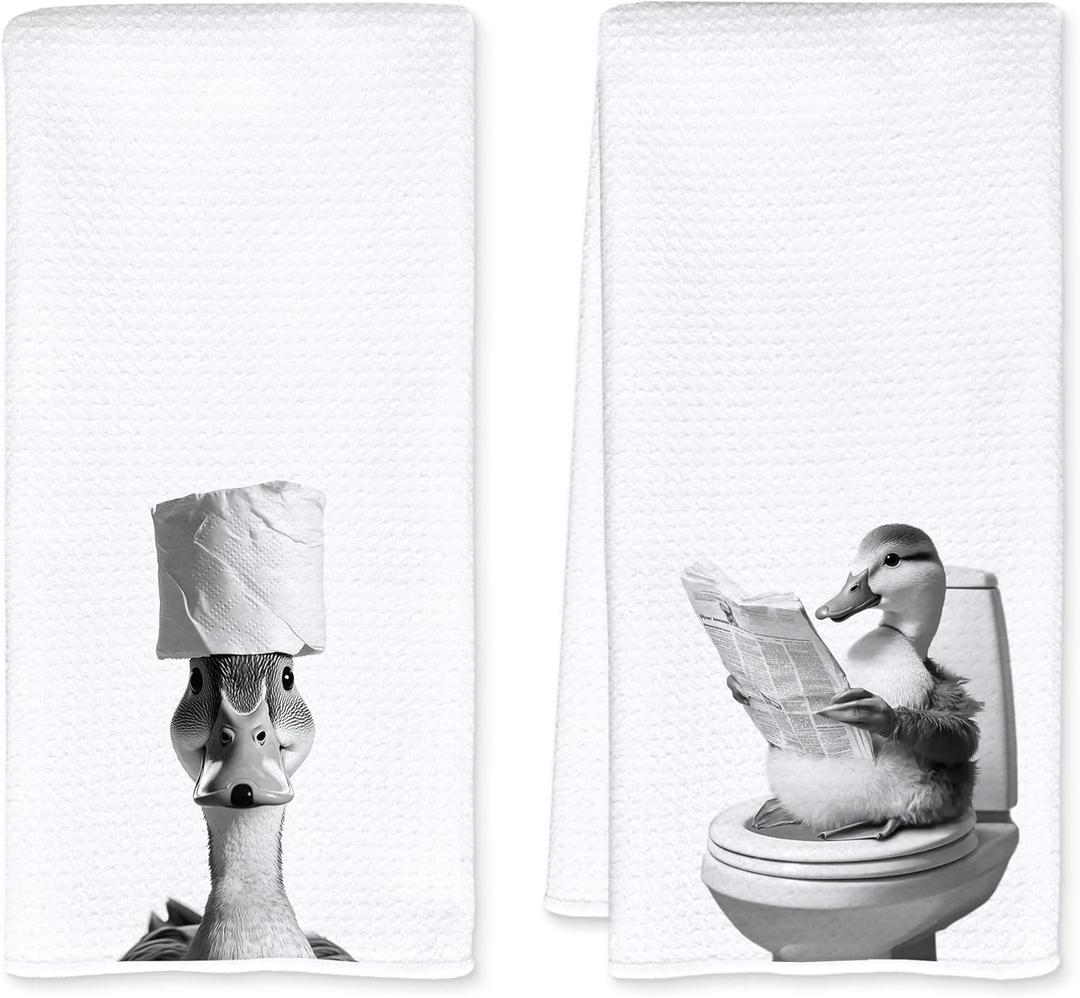 Duck Bathroom Decor Hand Towels, Funny Duck Gifts Decorative Hand Towels for Bathroom, 16x24 Inch Set of 2