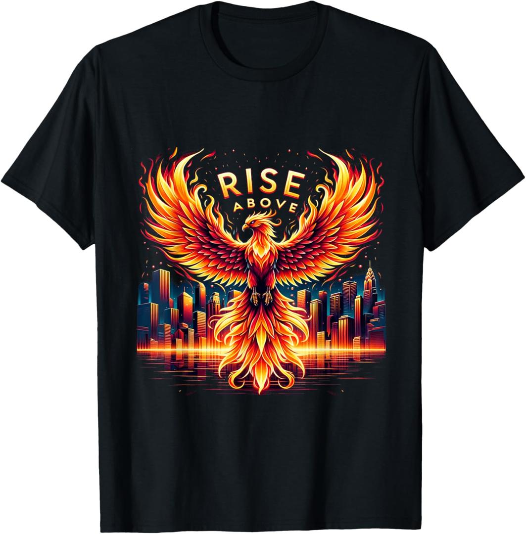 Phoenix Fire Mythical Bird Inspirational Motivational T-Shirt (Small, Black)