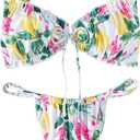 SweatyRocks Women's Floral Print Knot Front Ruffle Bathing Suit Two Piece Bikini Set S