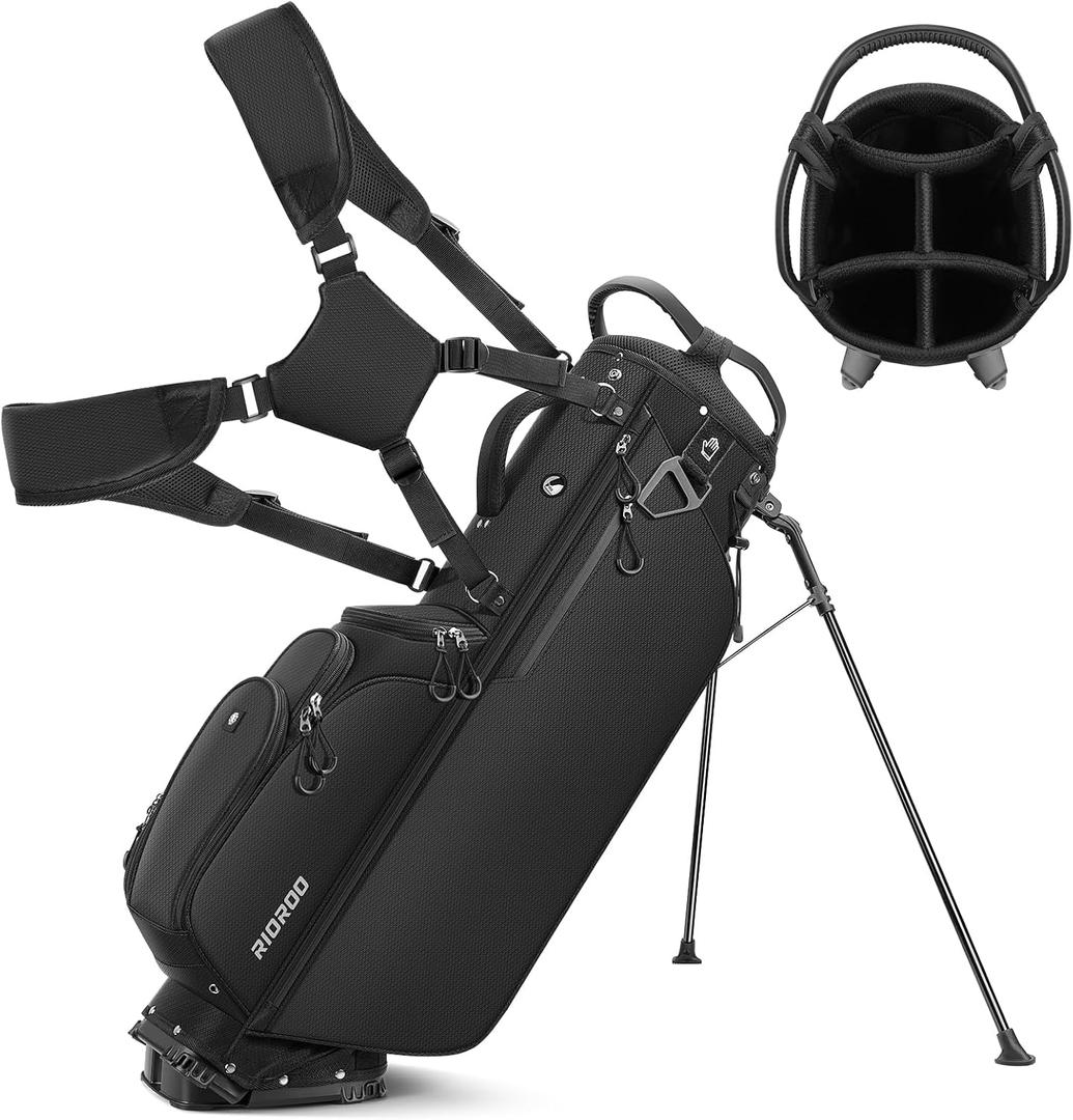5 Way Golf Stand Bag with Full Length Dividers, Lightweight Golf Bag with Rain Cover, 6 Zippered Pockets & Cooler Bag, Breathable Straps