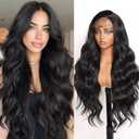 AISI HAIR 134 HD Black Lace Front Wigs for Women - Pre Plucked Long Body Wavy Synthetic Lace Wig with Baby Hair, Beginner Friendly, Natural Looking, Free Part 28 Inch
