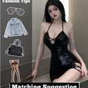 Women's Sexy Faux Leather Lingerie Sleeveless V Neck PU Leather Mini Bodycon Dress Black (Black)