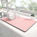 Rnivvi Dish Drying Mat for Kitchen Counter, 12 x 19" Super Absorbent Drainer Pad Easy Clean Dish Rack Pad, Non-Slip Heat Resistant Coffee Bar Mats for Coffee Machine Station Accessories Decor, Pink