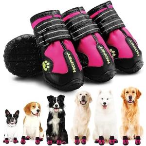 Hcpet Dog Shoes, Dog Boots for Small Dogs, Waterproof Medium Dog Booties Paw Protector for Summer Hot Pavement, Winter Snowy Day, Outdoor Walking, Indoor Hardfloors Anti Slip Sole Pink Size 1