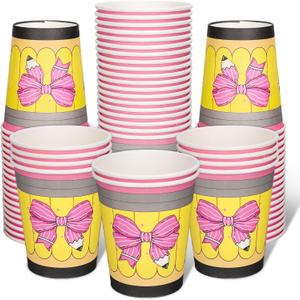 100 Pcs Back to School Paper Cups Pink Bow Pencil Disposable Cups 9 oz Cartoon Party Drinkware for Hot Cold Drinks Birthday Graduation First Day of School Table Supplies