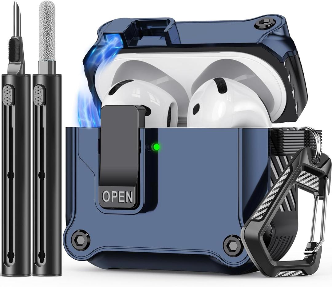 Inesore Compatible with AirPods 4th Generation Case,with Cleaner kit, Automatic Snap Switch Secure for New Airpods 4 Charging Cover [with Active Noise Cancellation] (2024)
