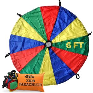 GSi Kids Play Parachute Rainbow Parachute Toy Tent Game for Kids Gymnastics Cooperative Play and Outdoor Playground Activities (6 Feet)