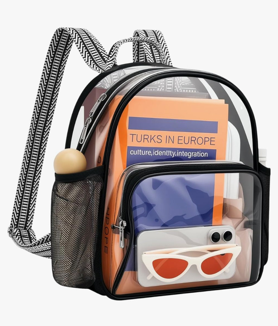 Lyingflat Clear Bag for Stadium Events 12x12x6 Small Clear Backpack Stadium approved for Festival Concert Sport Events Work Travel, Black Guitar