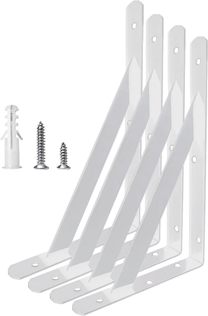 Heavy Duty Shelf Brackets Wall Mount Steel Bracket Wall Brackets for Shelves (White, 12 x 8 Inch-2 Pairs)