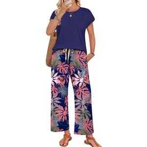 WIHOLL Two Piece Sets for Women Summer Spring Outfits Lounge Sets Beach Vacation Clothes Airport Travel Matching Clothing (S)