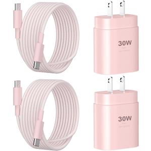 Phone 16 15 Charger Fast Charging,30W Type C Chargers USB C Charge Block with 2 Pack 10FT USB C Cable Nylon Braided for Phones 16/16 Plus/16 Pro/16 Pro Max/Phone 15/15 Pro Max/Pad Pro/AirPods,Pink