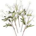 Floroom 5pcs Faux Silk Pompon Mum Artificial Flowers, Bulk Fake Mini Chrysanthemums with Stems for DIY Bouquet Centerpieces Wedding Fillers Arrangements Shower Decorations, White