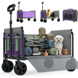 Wagons Carts Foldable, Lightweight Collapsible Utility Wagon-220LBS Capacity One-Side Full Zipper, Side Load No Lifting for Light Camping, Grocery, Shopping, Sports & Apartment Moving (Purple)