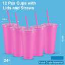 Amyhill 12 Pcs Reusable Plastic Cup with Lid and Straw 24 oz Plastic Tumbler Bulk Iced Coffee Cup Travel Mug for Girl Smoothie Juices Wedding Graduation Birthday Sleepover Party Supplies(Rosy)