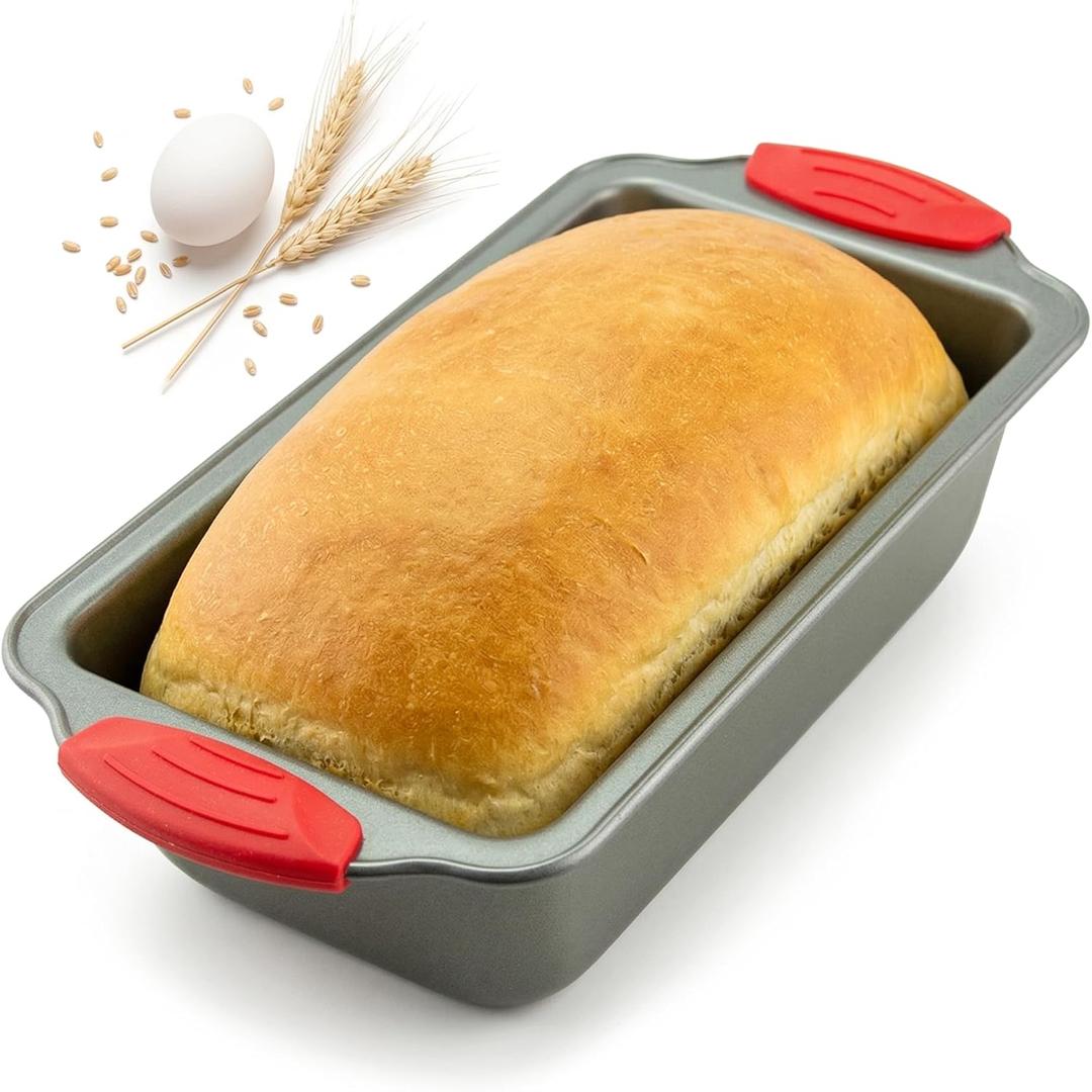 Boxiki Kitchen Non Stick Steel Banana Bread Pan for Baking, Premium Loaf Pan 8.5 Inch With Easy to Clean & Quick Release Coating - Professional Baking Pan With Silicone Handles