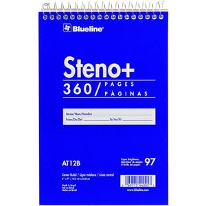 Blueline high-capacity steno pad, medium/college rule, blue cover, 180 white 6 x 9 sheets