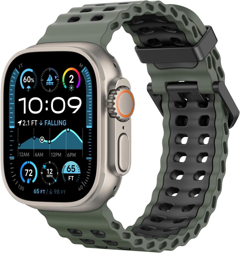 Breathable Ocean Band Compatible with Apple Watch Ultra 3/2/1 49mm,S11/S10 46mm,9/8/7 45mm,SE3/SE2/SE/6/5/4 44mm,3/2/1 42mm, Adjustable Silicone Band Breathable Sport Strap for Men Women