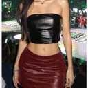 RoseSeek Women's PU Leather Skirt High Waisted Ruched Bodycon Mini Skirt Y2k Party Skirts Burgundy Large (L)