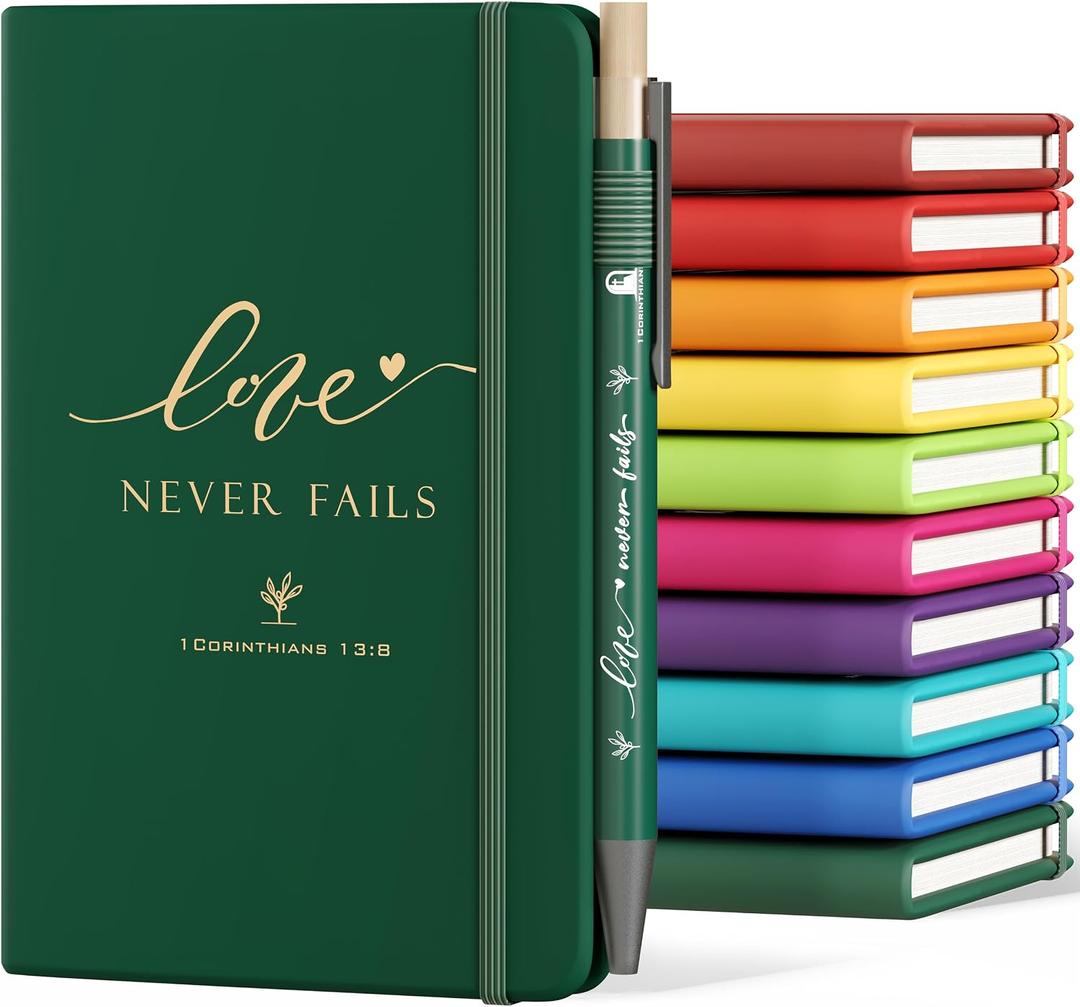 10 Sets Christian Bible Notebook Prayer Journal Bulk A6 Pocket Notebook with Pens for Women Men Family Teacher Sunday Church Christmas Bulk Gifts Box