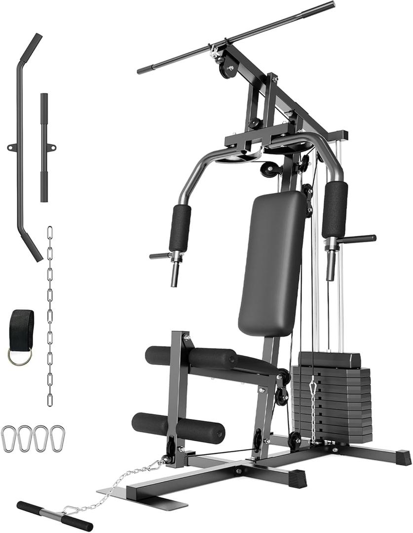 GarveeLife Home Gym Machine System with 100 LBS Weight Stack, Multifunctional Weight Machine, Full Body Workout Station Exercise Equipment, All-in-One Home Gym with Pulley System for Strength Training