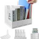 ZQS Plastic Magazine File Holder, Desk Organizer File Folder for Office Organization and Storage, Sturdy Binder Organizer with 4 Vertical CompartmenteDesktop Accessories for Office Storage (PB107_White)