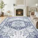 Washable 5x7 Area Rug - Soft Indoor Blue Non Slip Rugs for Living Room Bedroom Low Pile Stain Resistant Vintage Carpet for Home Decor Mat (Navy/Blue,5'x7')