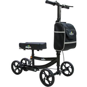 Knee Scooter, 300lbs Capacity, 13" Big PU Seat, All Terrain Foldable Knee Scooter Walker with Bag for Foot Injuries Compact Crutches Alternative (Black)