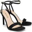 DREAM PAIRS Womens High Stilettos Open Square Toe Ankle Strap Heels Sexy Comfort Strappy Dress Shoes Wedding Bridal Pumps Sandals, 9, Black-suede