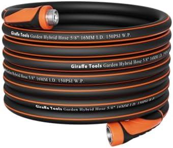 Giraffe Tools Garden Hose 5/8", Water Hose Heavy Duty, Flexible, Lightweight Hybrid Hose with Swivel Handle, 100ft Male to Female Fittings, Burst 600 PSI